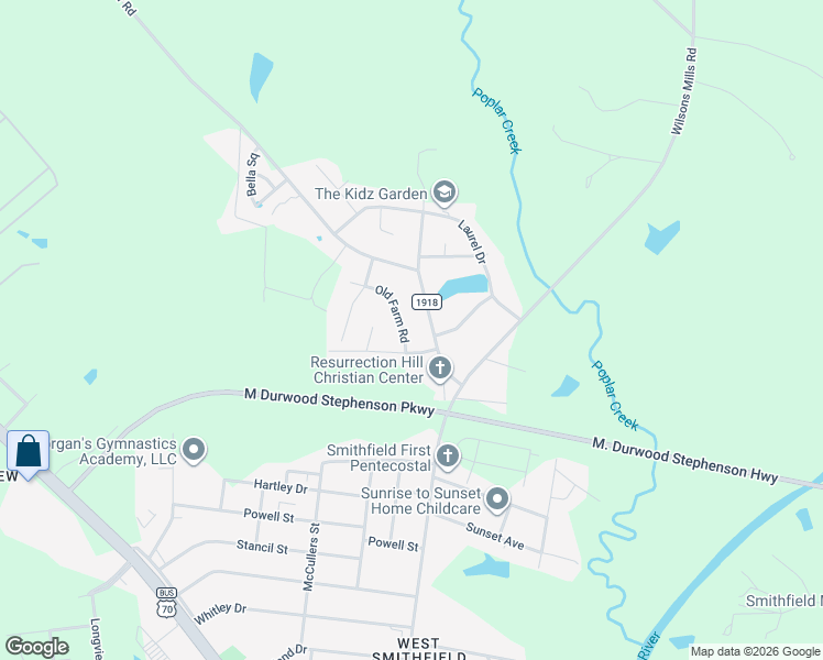 map of restaurants, bars, coffee shops, grocery stores, and more near 211 Barbour Road in Smithfield