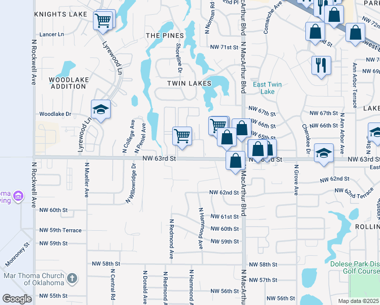 map of restaurants, bars, coffee shops, grocery stores, and more near 6005-6011 Northwest 63rd Street in Warr Acres