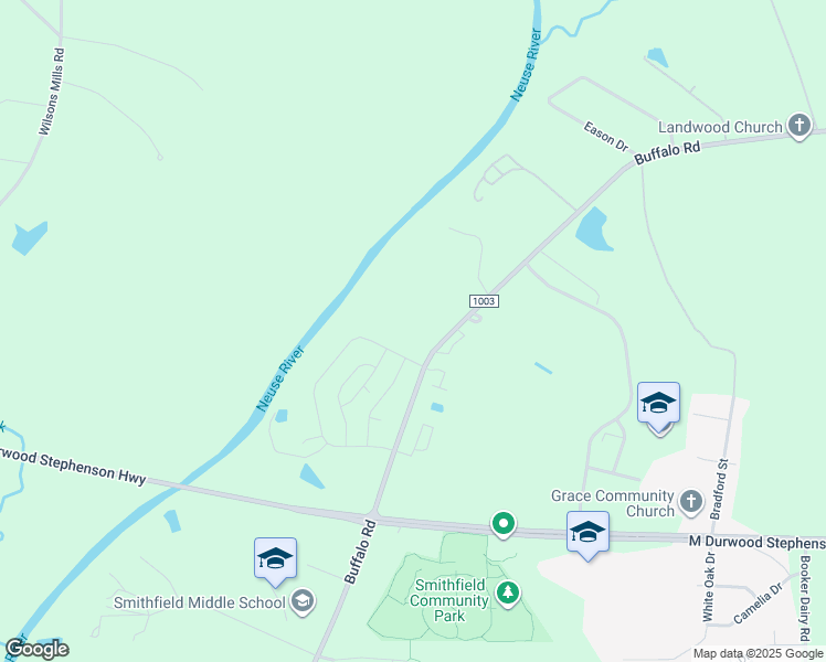 map of restaurants, bars, coffee shops, grocery stores, and more near 2117 Buffalo Road in Smithfield