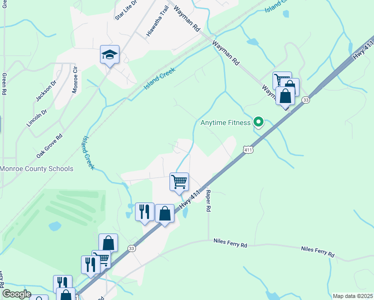 map of restaurants, bars, coffee shops, grocery stores, and more near 308 Willow Creek Drive in Madisonville