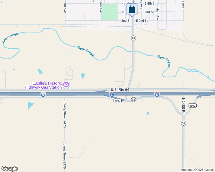 map of restaurants, bars, coffee shops, grocery stores, and more near 3076 Old 66 Road in Hydro
