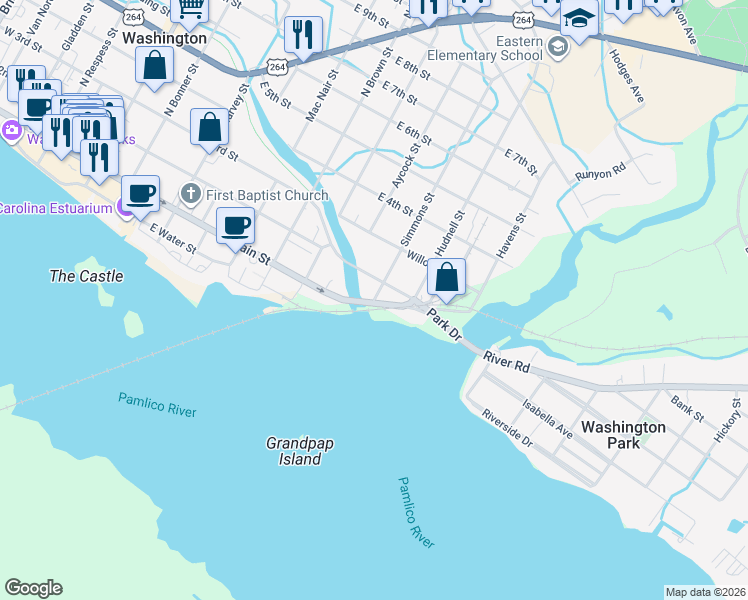 map of restaurants, bars, coffee shops, grocery stores, and more near 110 Simmons Street in Washington