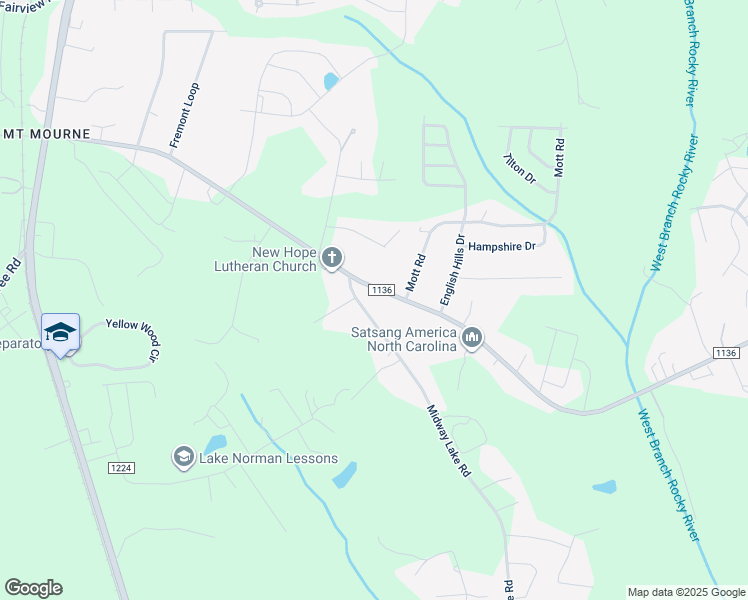 map of restaurants, bars, coffee shops, grocery stores, and more near 111 Midway Lake Road in Mooresville