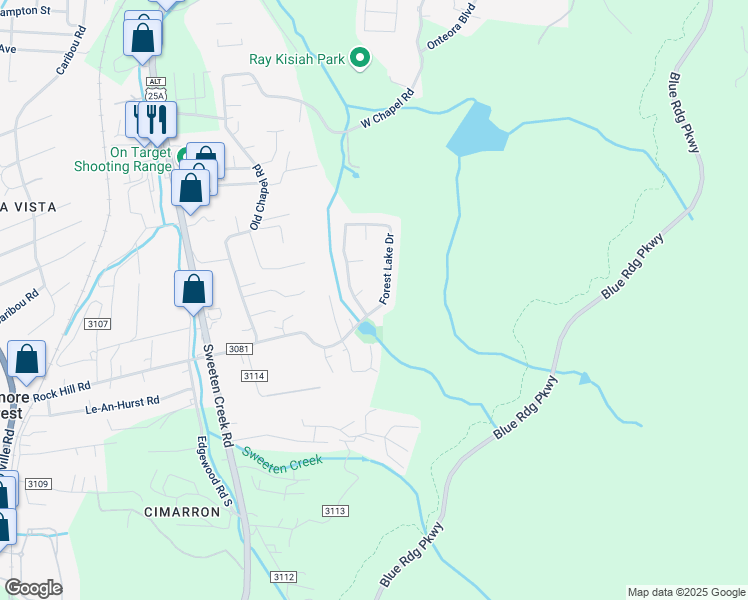map of restaurants, bars, coffee shops, grocery stores, and more near 60 Forest Lake Drive in Asheville