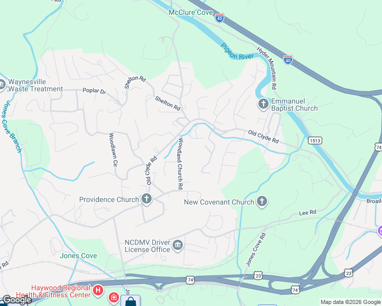 map of restaurants, bars, coffee shops, grocery stores, and more near 380 Woodland Church Road in Clyde