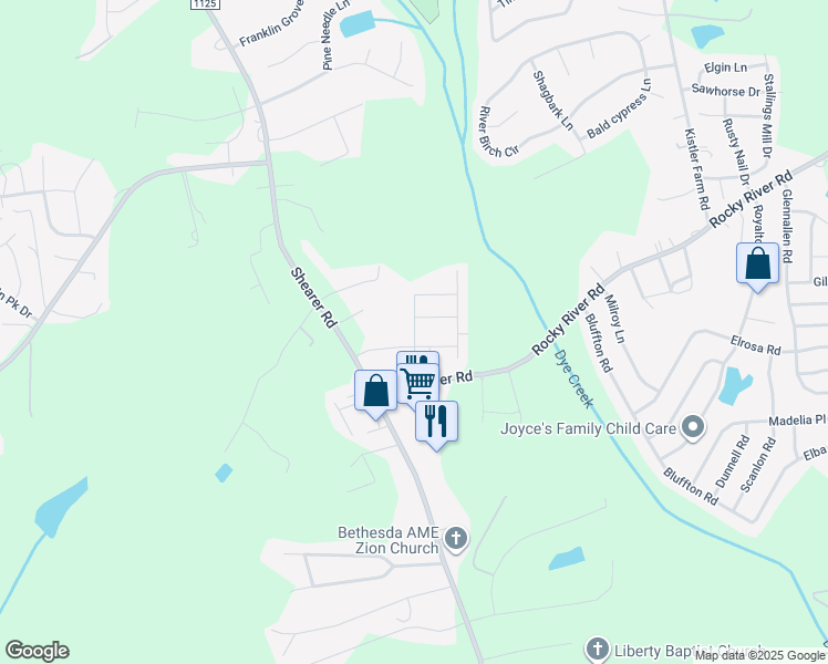 map of restaurants, bars, coffee shops, grocery stores, and more near 129 Johnson Manor Street in Mooresville