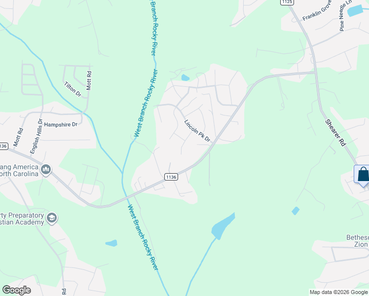 map of restaurants, bars, coffee shops, grocery stores, and more near 629 Faith Road in Mooresville