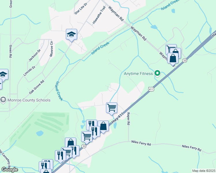 map of restaurants, bars, coffee shops, grocery stores, and more near 268 Willow Creek Drive in Madisonville