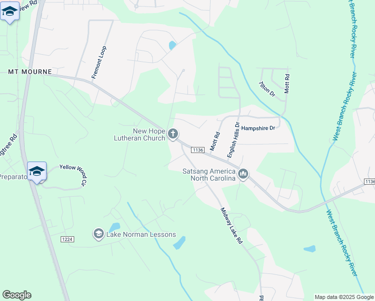 map of restaurants, bars, coffee shops, grocery stores, and more near 111 Midway Lake Road in Mooresville