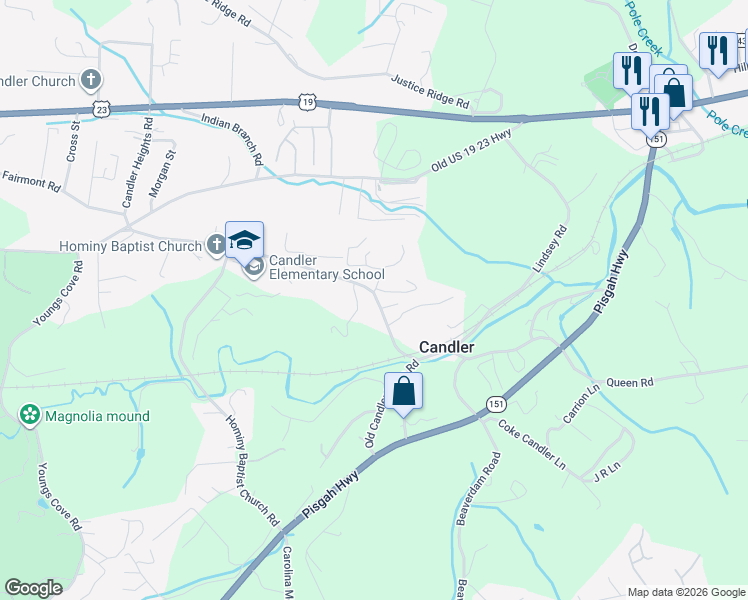 map of restaurants, bars, coffee shops, grocery stores, and more near 8 Austin Drive in Candler