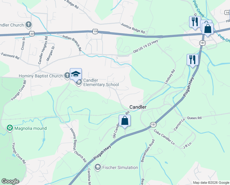 map of restaurants, bars, coffee shops, grocery stores, and more near 8 Austin Drive in Candler