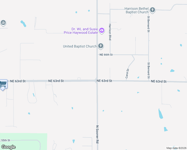 map of restaurants, bars, coffee shops, grocery stores, and more near 6401 North Sooner Road in Oklahoma City