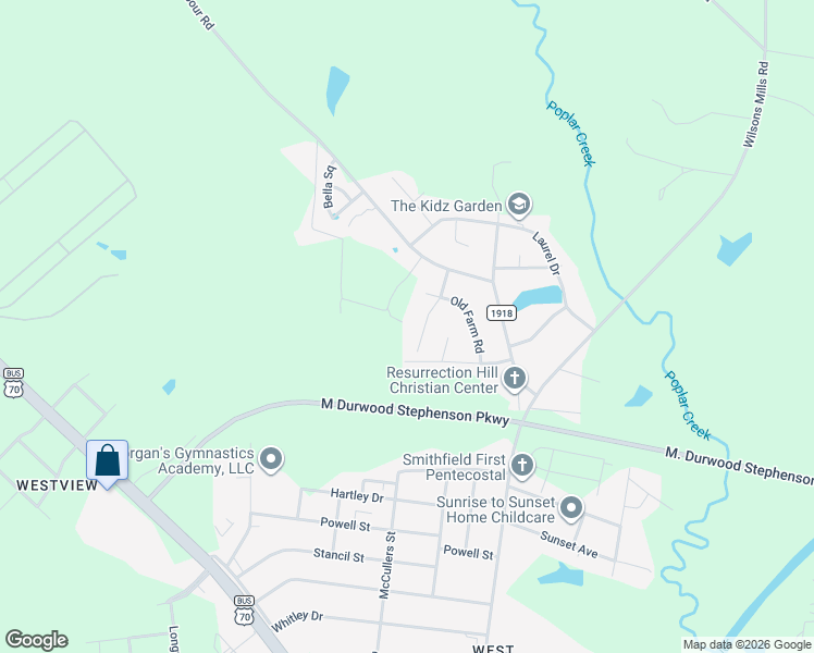 map of restaurants, bars, coffee shops, grocery stores, and more near 415 Barbour Road in Smithfield