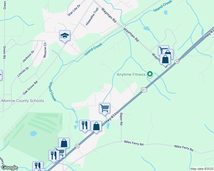 map of restaurants, bars, coffee shops, grocery stores, and more near 308 Willow Creek Drive in Madisonville
