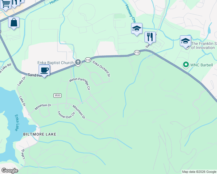 map of restaurants, bars, coffee shops, grocery stores, and more near 323 Fennel Dun Circle in Buncombe County