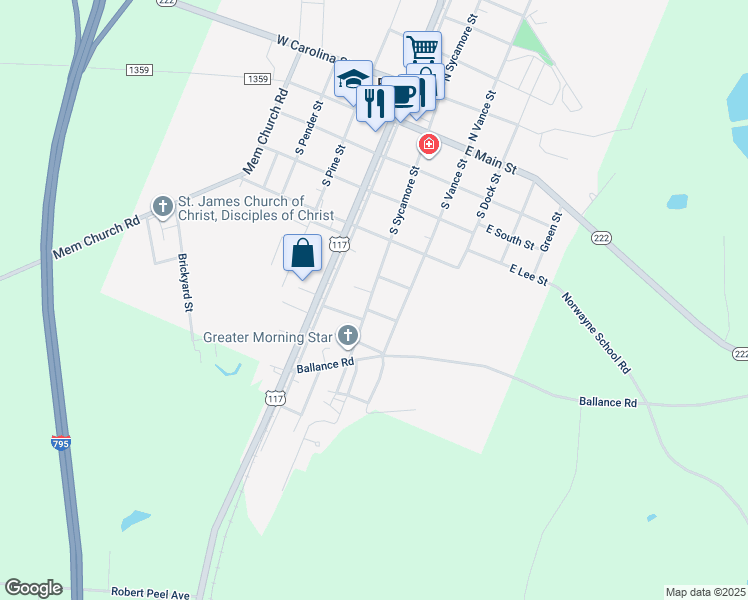 map of restaurants, bars, coffee shops, grocery stores, and more near 510 South Sycamore Street in Fremont