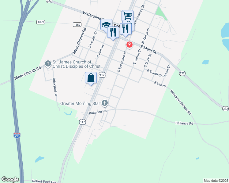 map of restaurants, bars, coffee shops, grocery stores, and more near 508 S Sycamore St in Fremont