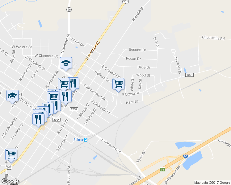 map of restaurants, bars, coffee shops, grocery stores, and more near 602 Howell St in Selma