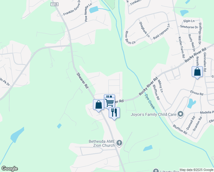 map of restaurants, bars, coffee shops, grocery stores, and more near 129 Johnson Manor Street in Mooresville