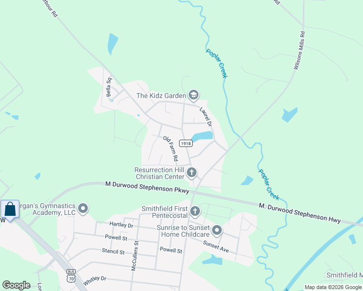 map of restaurants, bars, coffee shops, grocery stores, and more near 211 Barbour Road in Smithfield