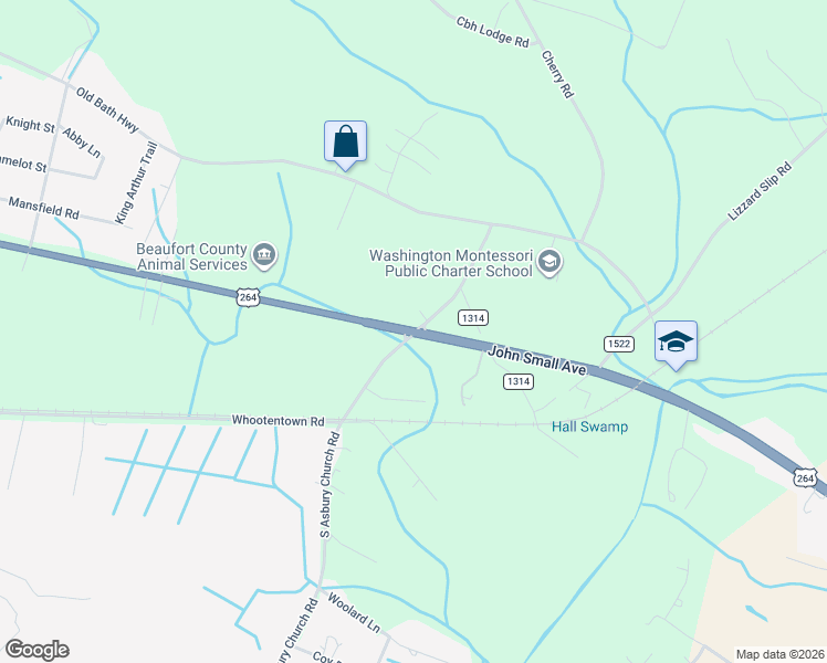 map of restaurants, bars, coffee shops, grocery stores, and more near 4183 U.S. 264 in Washington