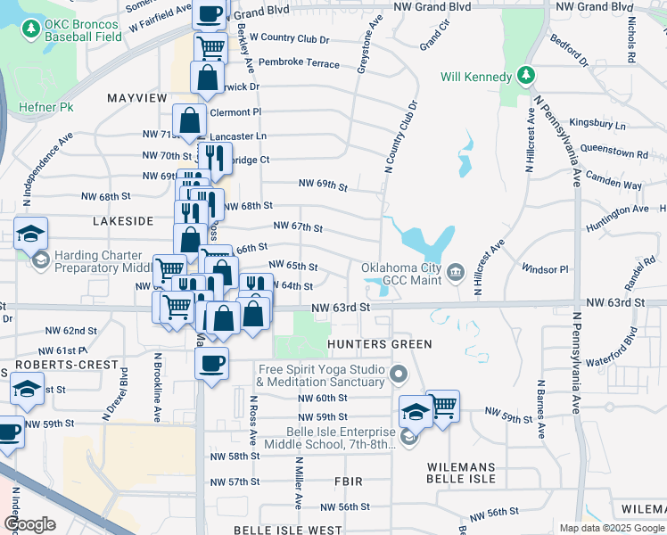 map of restaurants, bars, coffee shops, grocery stores, and more near 2624 Northwest 65th Street in Oklahoma City