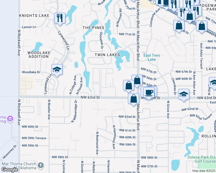 map of restaurants, bars, coffee shops, grocery stores, and more near 6005-6011 Northwest 63rd Street in Warr Acres