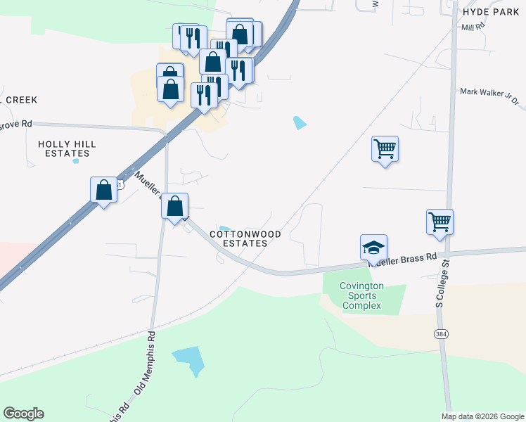 map of restaurants, bars, coffee shops, grocery stores, and more near 1843 Cottonwood Place in Covington