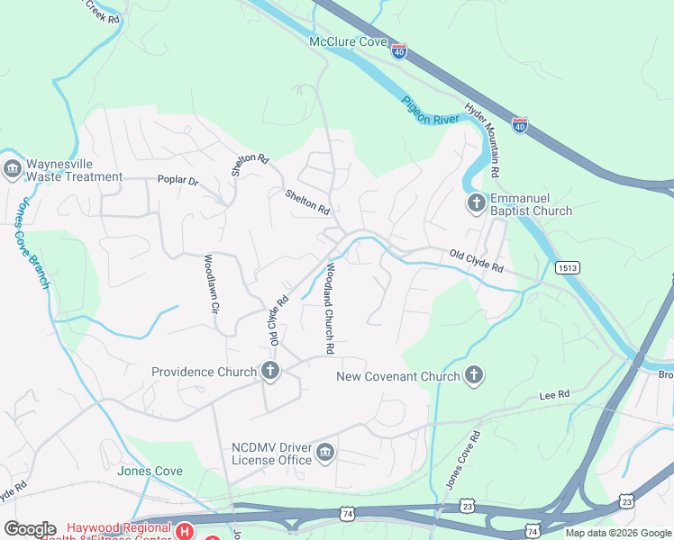 map of restaurants, bars, coffee shops, grocery stores, and more near 380 Woodland Church Road in Clyde