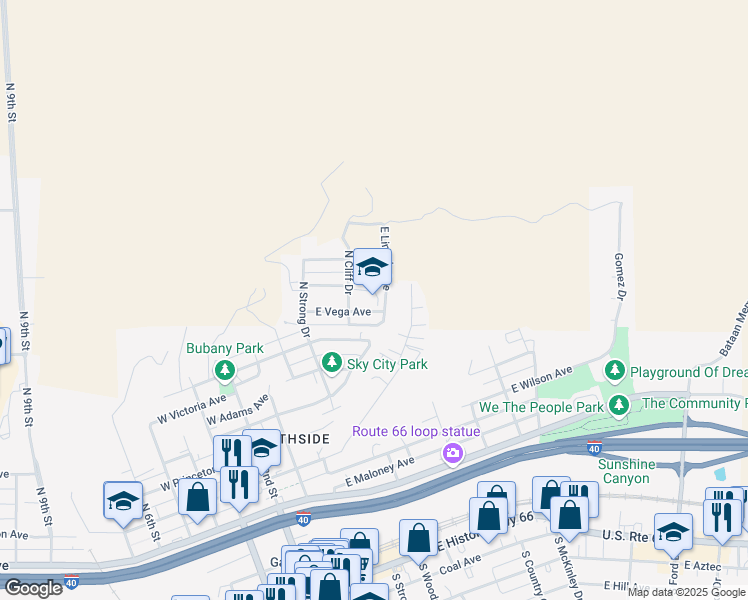 map of restaurants, bars, coffee shops, grocery stores, and more near 505 East Vega Avenue in Gallup