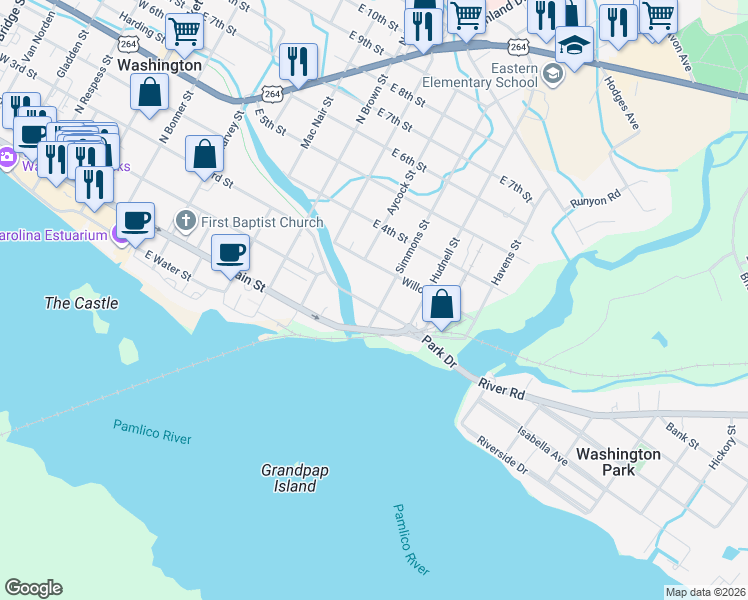 map of restaurants, bars, coffee shops, grocery stores, and more near 110 Simmons Street in Washington
