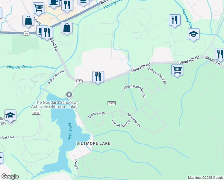 map of restaurants, bars, coffee shops, grocery stores, and more near 15 Hoolet Court in Candler