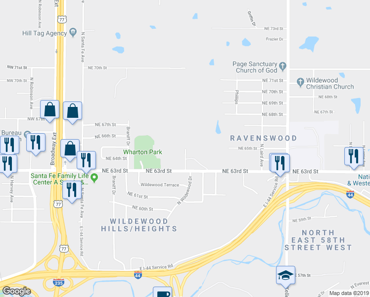 map of restaurants, bars, coffee shops, grocery stores, and more near 601 Northeast 63rd Street in Oklahoma City
