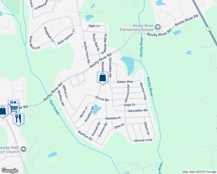 map of restaurants, bars, coffee shops, grocery stores, and more near 174 Glenn Allen Road in Mooresville