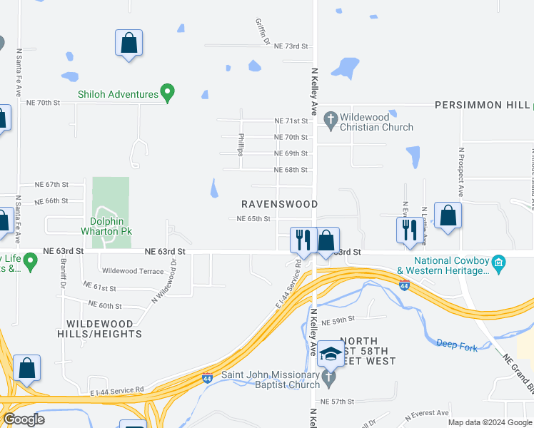 map of restaurants, bars, coffee shops, grocery stores, and more near 837 Northeast 65th Street in Oklahoma City