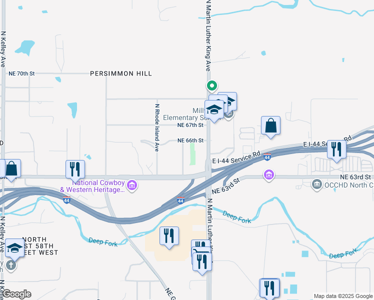 map of restaurants, bars, coffee shops, grocery stores, and more near 6604 Missouri Avenue in Oklahoma City