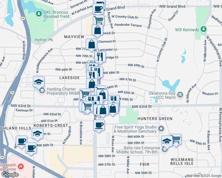 map of restaurants, bars, coffee shops, grocery stores, and more near 2804 Northwest 65th Street in Oklahoma City