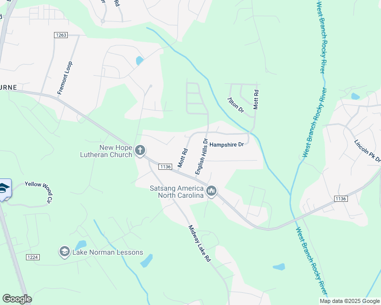 map of restaurants, bars, coffee shops, grocery stores, and more near 130 Mott Road in Mooresville