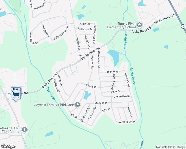 map of restaurants, bars, coffee shops, grocery stores, and more near 150 Royalton Road in Mooresville