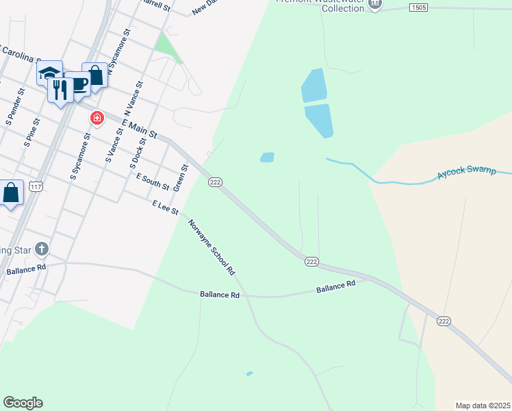 map of restaurants, bars, coffee shops, grocery stores, and more near 679 East North Carolina 222 Hy in Fremont