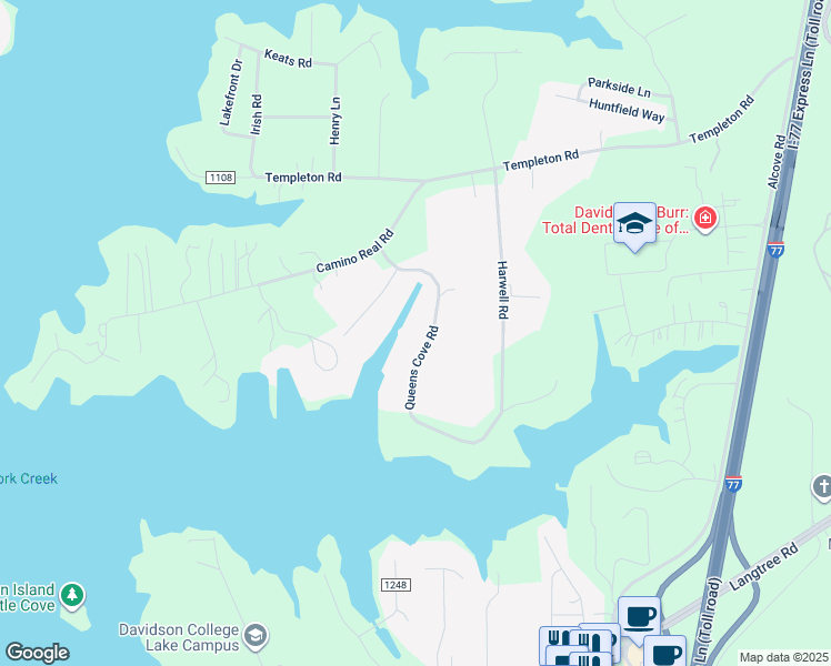map of restaurants, bars, coffee shops, grocery stores, and more near 170 Queens Cove Road in Mooresville