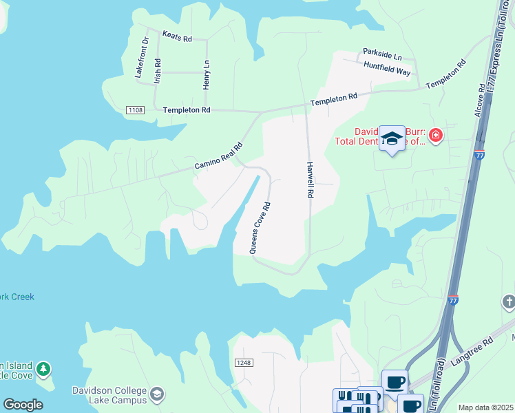 map of restaurants, bars, coffee shops, grocery stores, and more near 170 Queens Cove Road in Mooresville