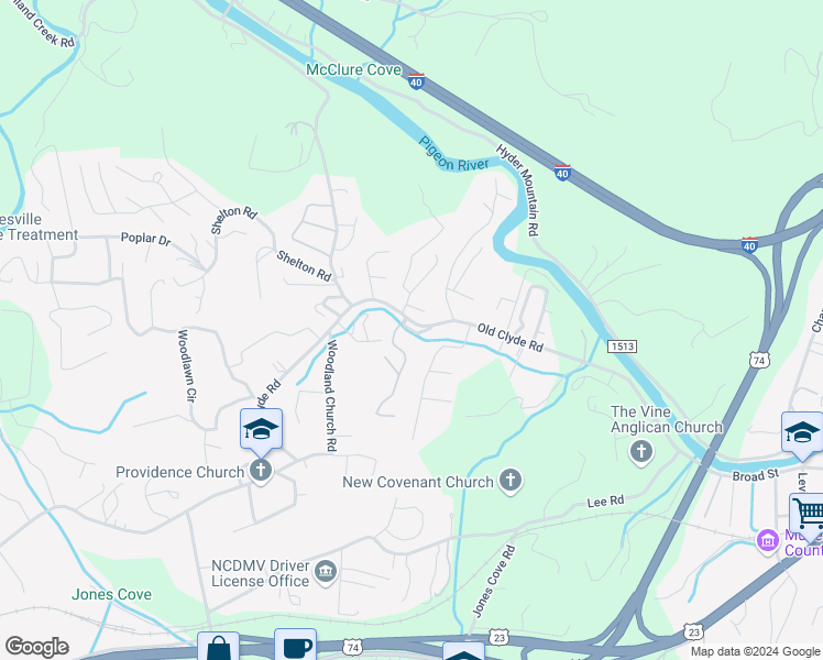 map of restaurants, bars, coffee shops, grocery stores, and more near 41 Whispering Pines Lane in Clyde