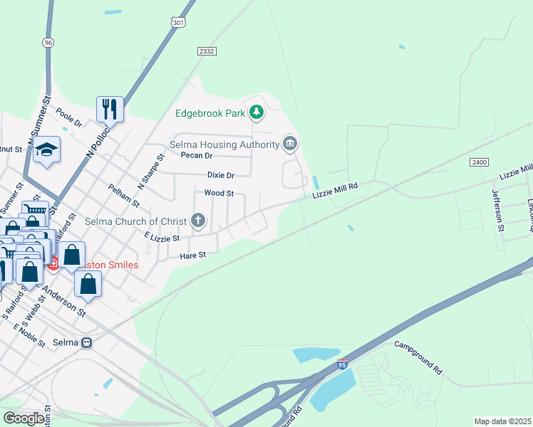 map of restaurants, bars, coffee shops, grocery stores, and more near 534 Spindale Street in Selma