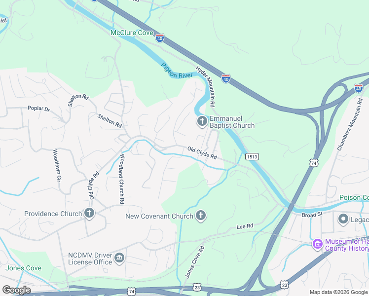 map of restaurants, bars, coffee shops, grocery stores, and more near 2117 Old Clyde Road in Clyde