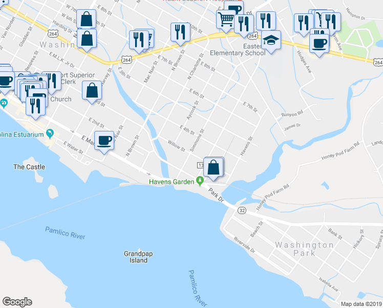 map of restaurants, bars, coffee shops, grocery stores, and more near Willow Street in Washington