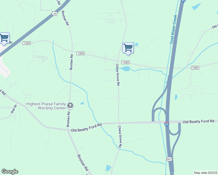 map of restaurants, bars, coffee shops, grocery stores, and more near 1050 China Grove Road in China Grove