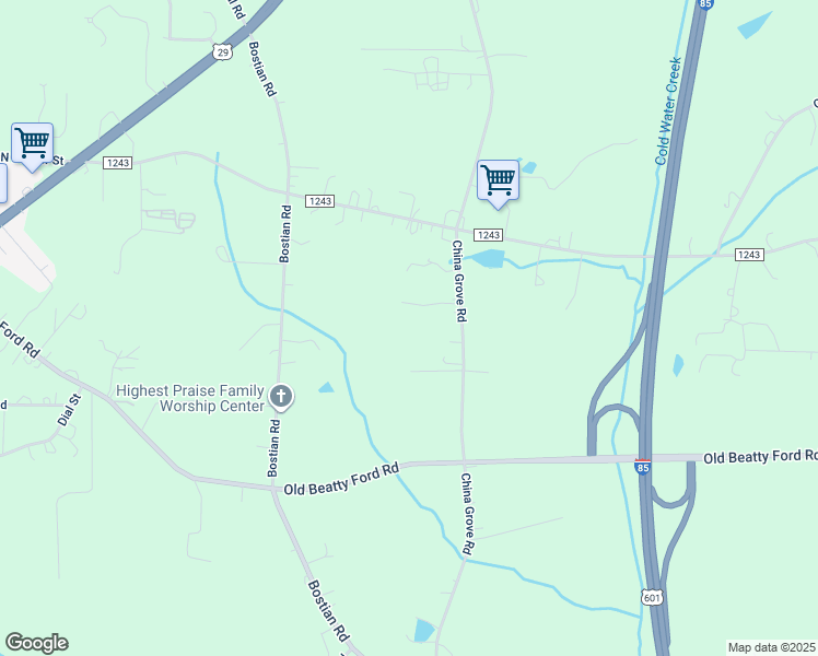 map of restaurants, bars, coffee shops, grocery stores, and more near 1050 China Grove Road in China Grove