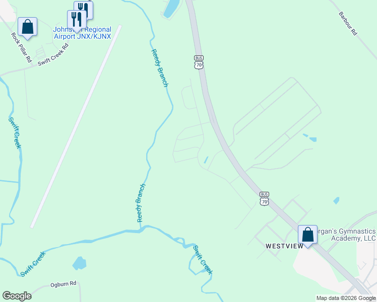 map of restaurants, bars, coffee shops, grocery stores, and more near 2483 U.S. 70 Business in Clayton