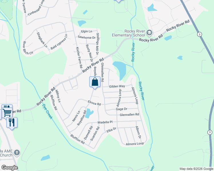 map of restaurants, bars, coffee shops, grocery stores, and more near 123 Gilden Way in Mooresville